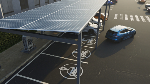Ein Carport mit einer PV Anlage.